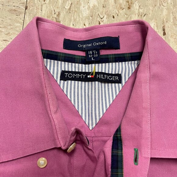TOMMY HILFIGER Sz L 16.5 32-33 Mens Original Oxford Button Down Long Sleeve Pink - Picture 5 of 7